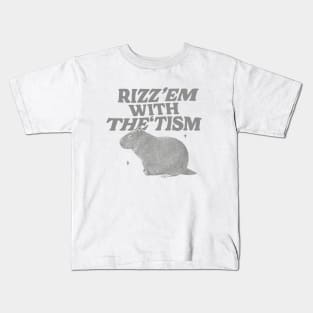 Rizz Em With The Tism Shirt, Funny Capybara Meme Kids T-Shirt